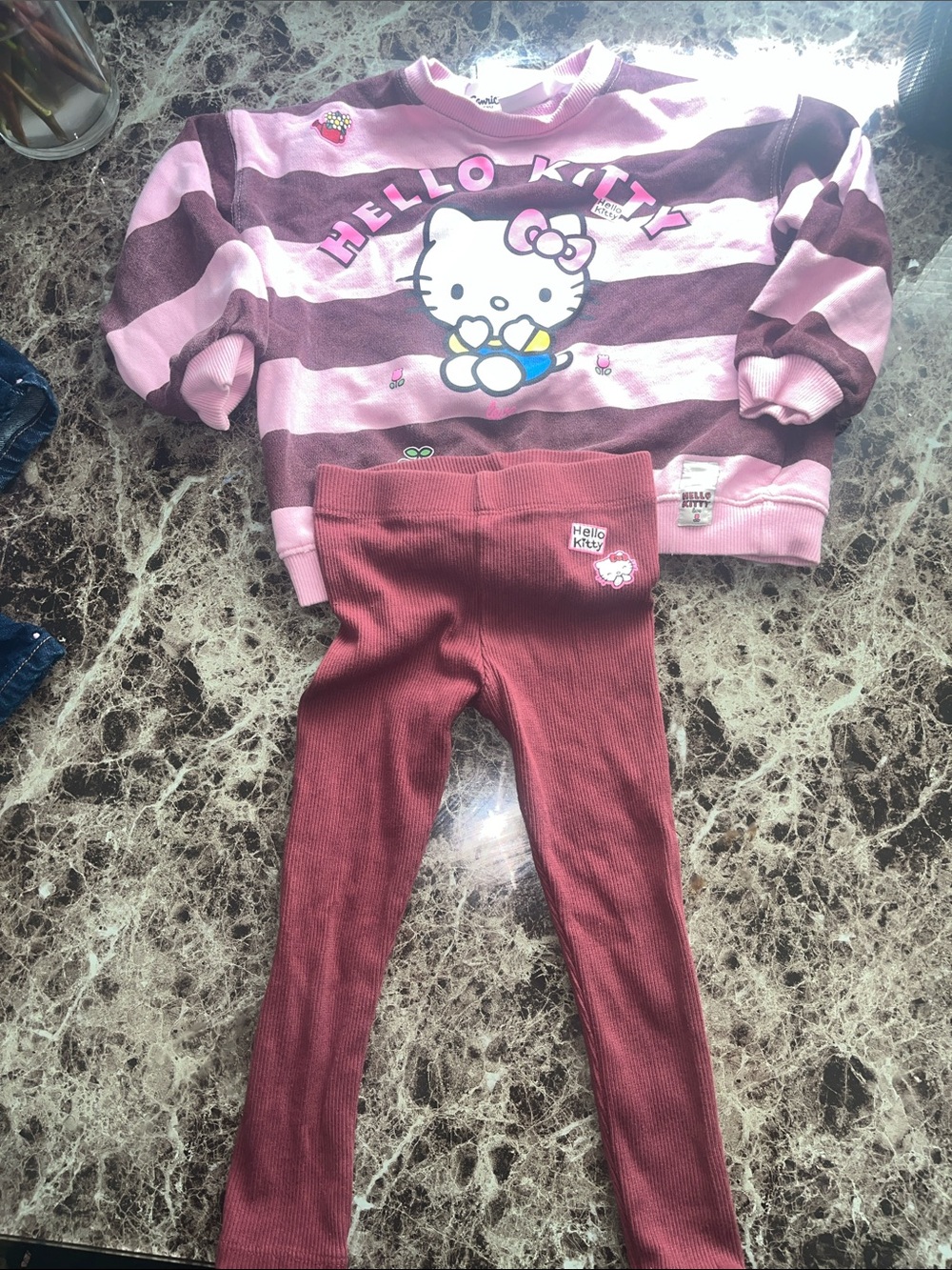 Hello Kitty Pink & Burgundy Striped Top with Burgundy Leggings